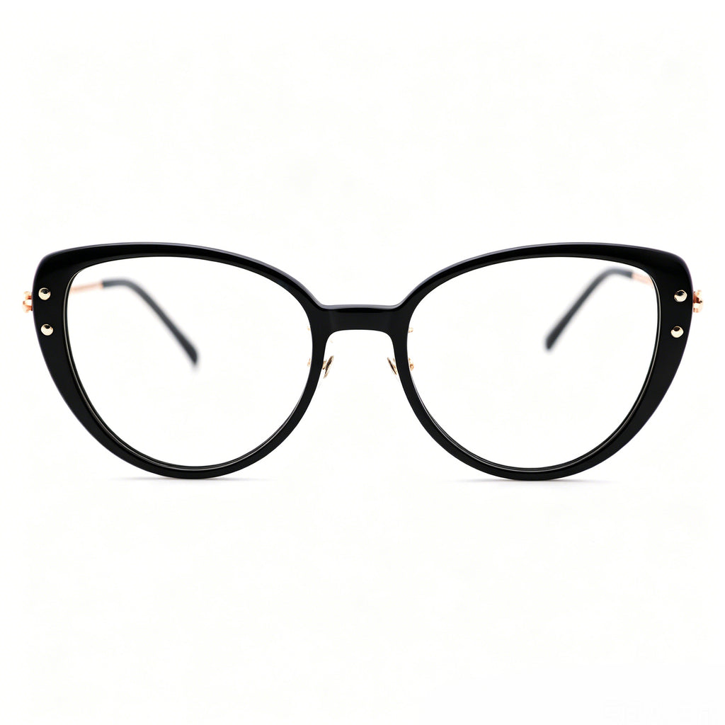 Black Cat-Eye Glasses with Rose Gold Temples