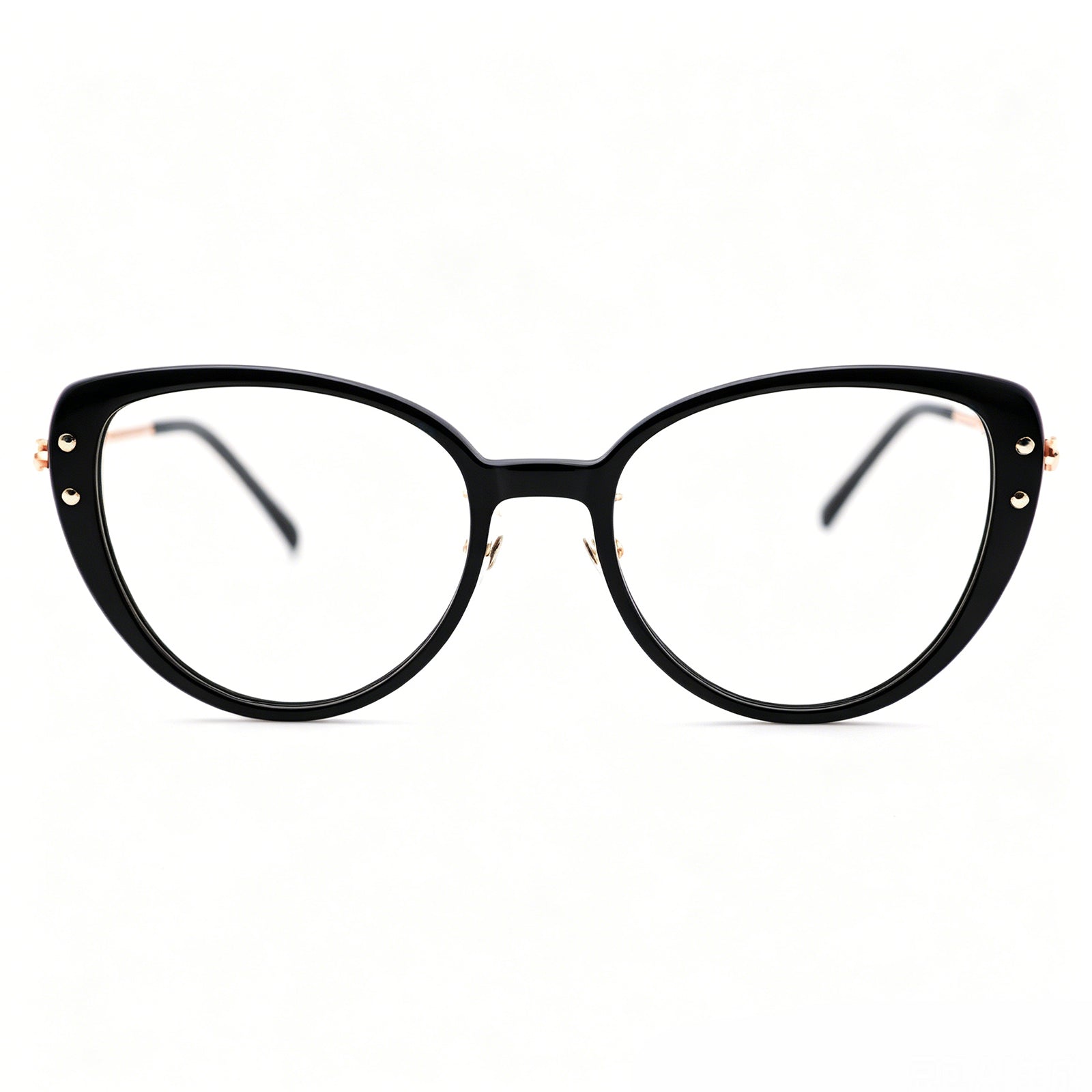 Black Cat-Eye Glasses with Rose Gold Temples