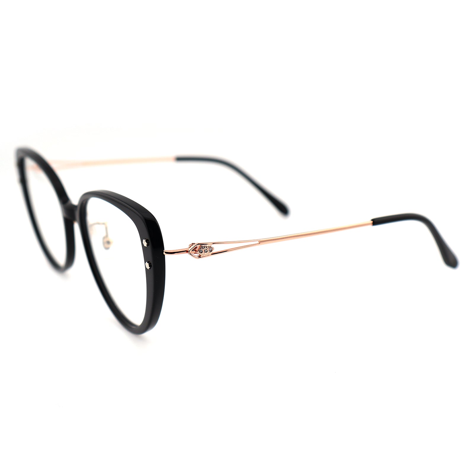 Black Cat-Eye Glasses with Rose Gold Temples