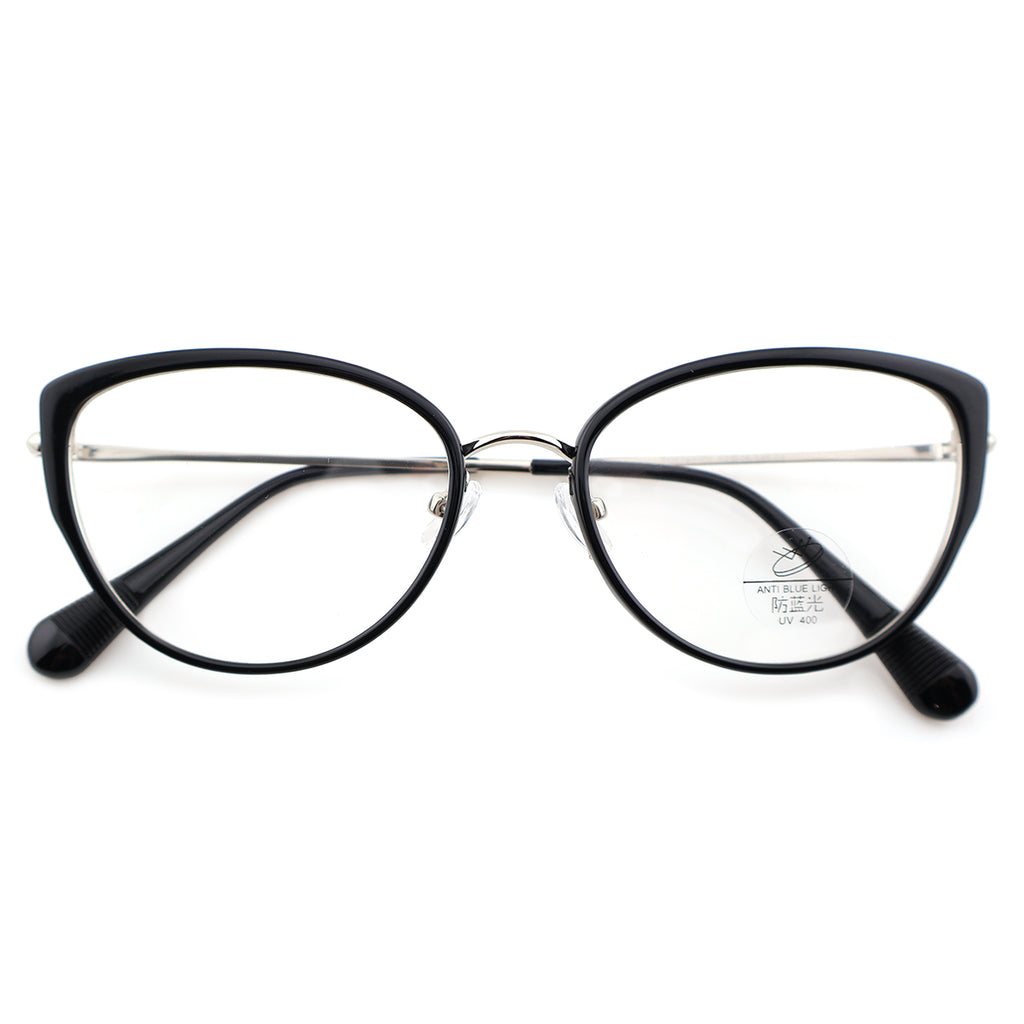 Women’s Retro Cat-Eye Computer Glasses, Silver Accent