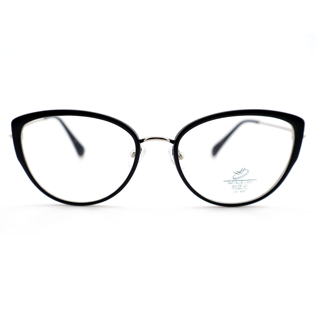 Women’s Retro Cat-Eye Computer Glasses, Silver Accent