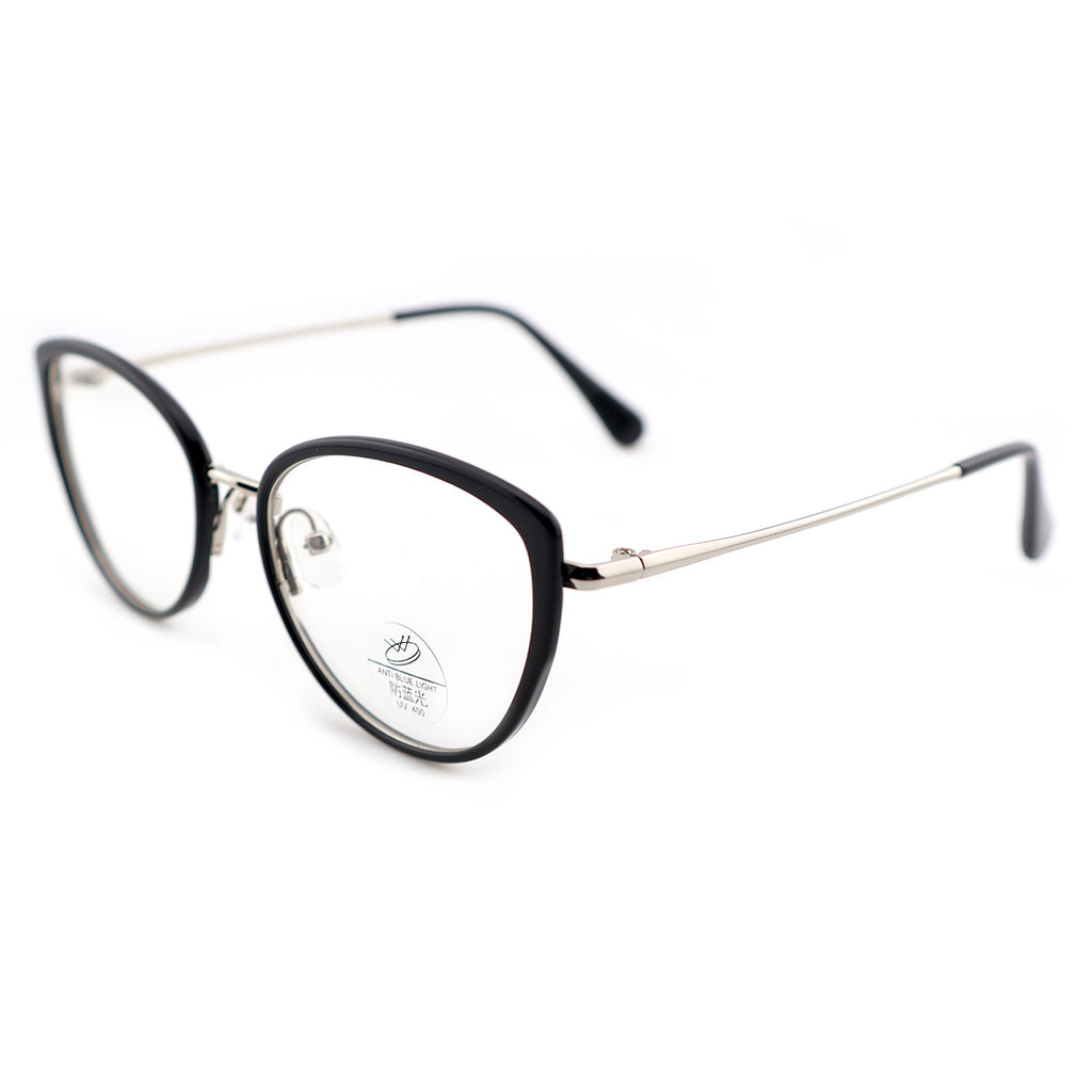 Women’s Retro Cat-Eye Computer Glasses, Silver Accent