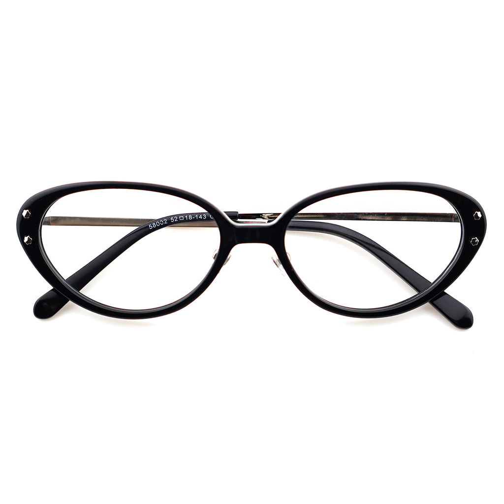 Slim Black Cat-Eye Eyeglasses with Metal Accents