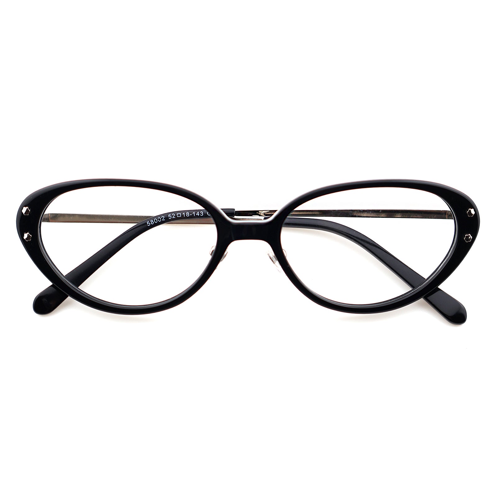 Slim Black Cat-Eye Eyeglasses with Metal Accents