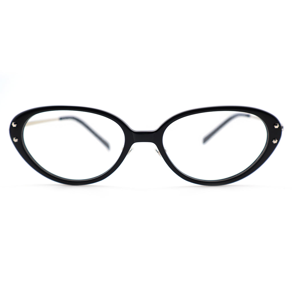 Slim Black Cat-Eye Eyeglasses with Metal Accents