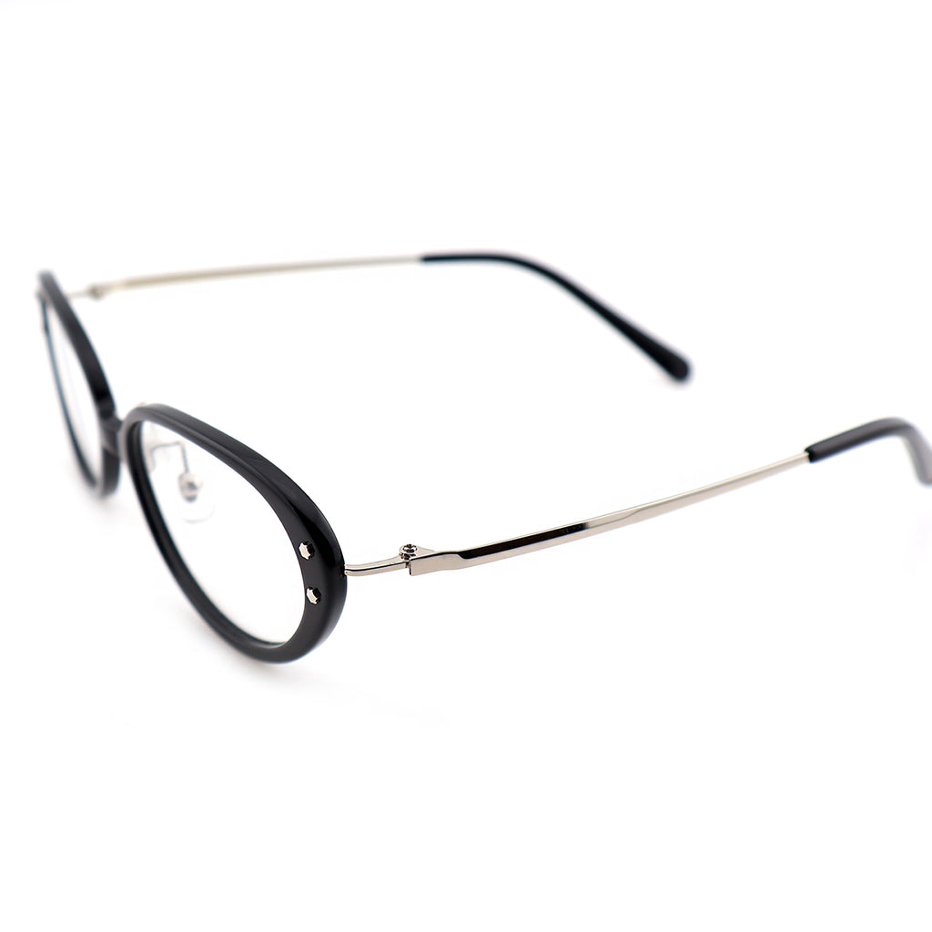 Slim Black Cat-Eye Eyeglasses with Metal Accents