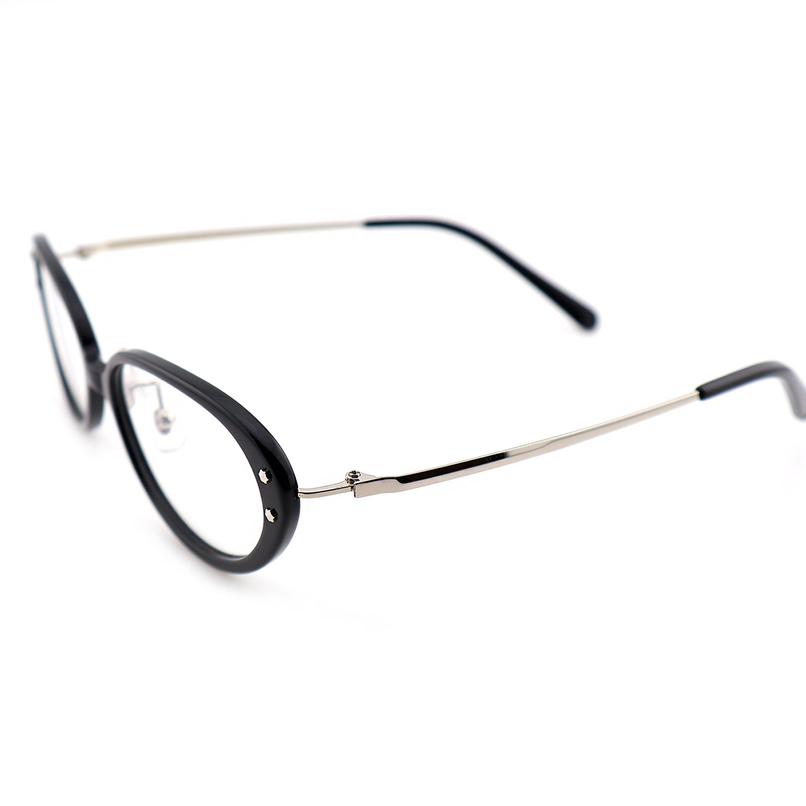 Slim Black Cat-Eye Eyeglasses with Metal Accents