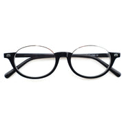 Black Half-Rim Browline Eyeglasses, Retro Round