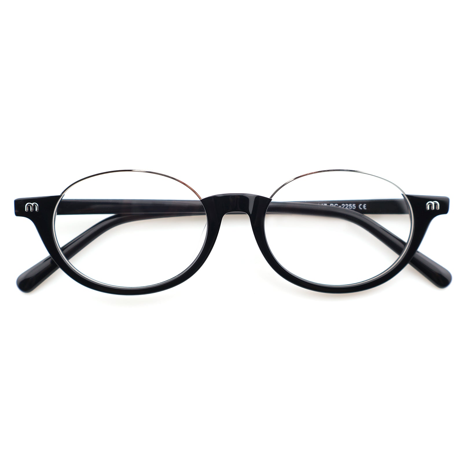 Black Half-Rim Browline Eyeglasses, Retro Round