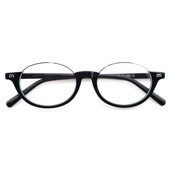Black Half-Rim Browline Eyeglasses, Retro Round