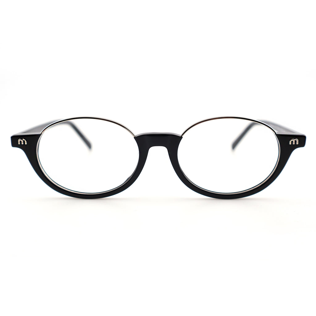 Black Half-Rim Browline Eyeglasses, Retro Round