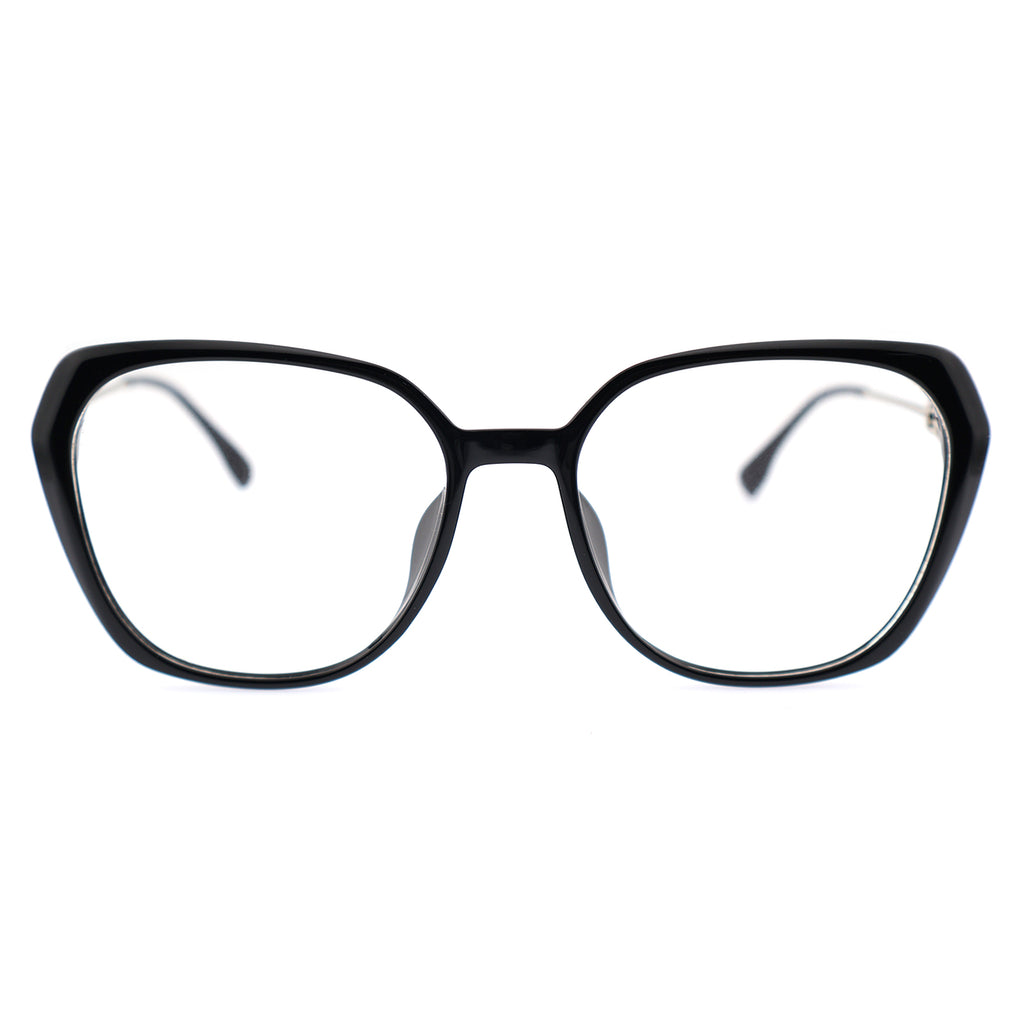 Black Polygon Eyeglasses with Interlocking Chain Hollow Metal Temples