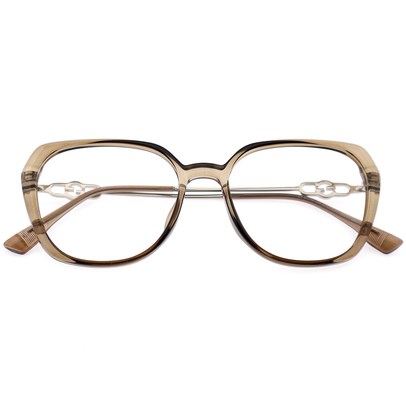 Black Polygon Eyeglasses with Interlocking Chain Hollow Metal Temples