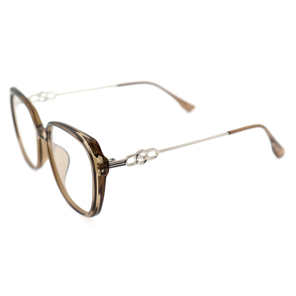Black Polygon Eyeglasses with Interlocking Chain Hollow Metal Temples