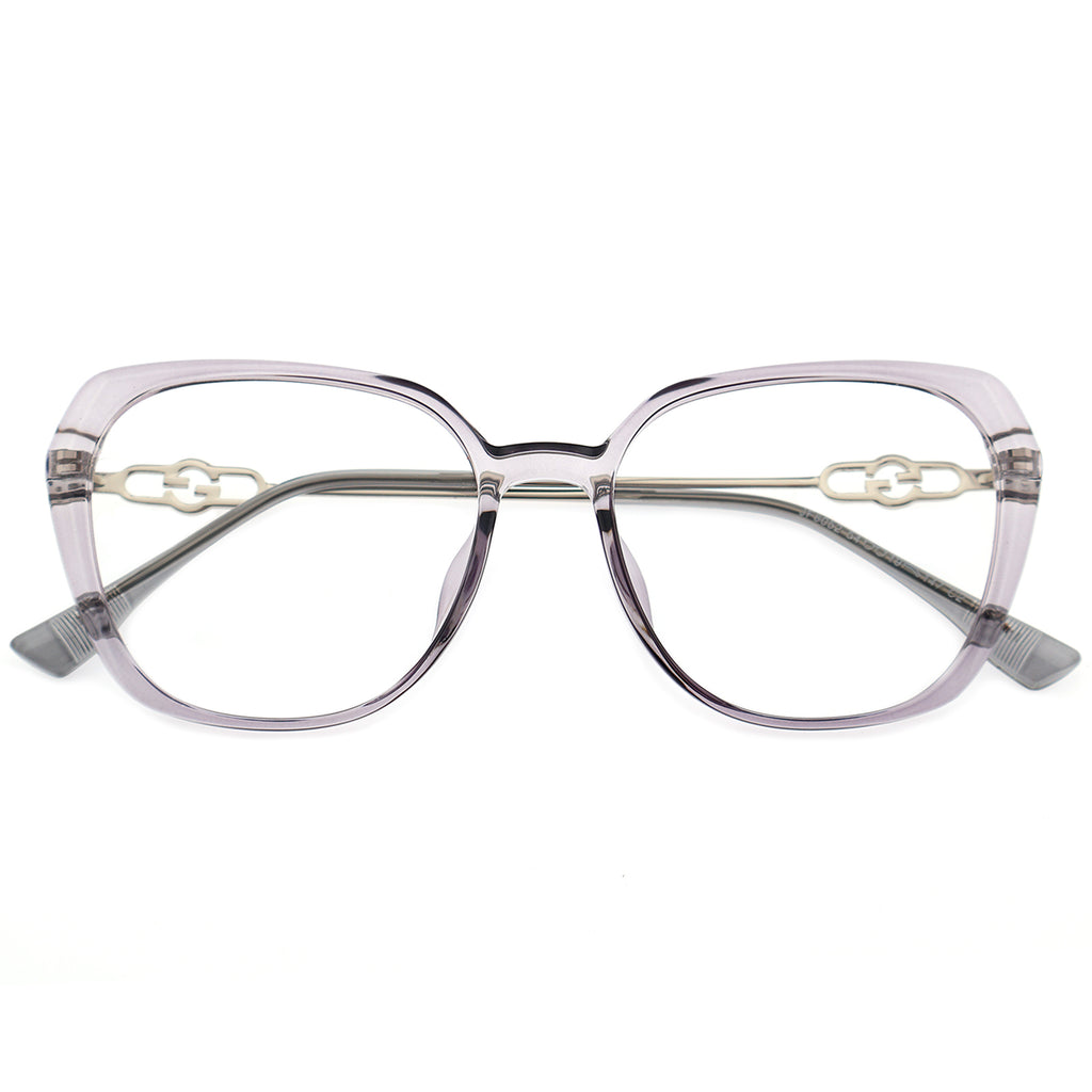 Black Polygon Eyeglasses with Interlocking Chain Hollow Metal Temples