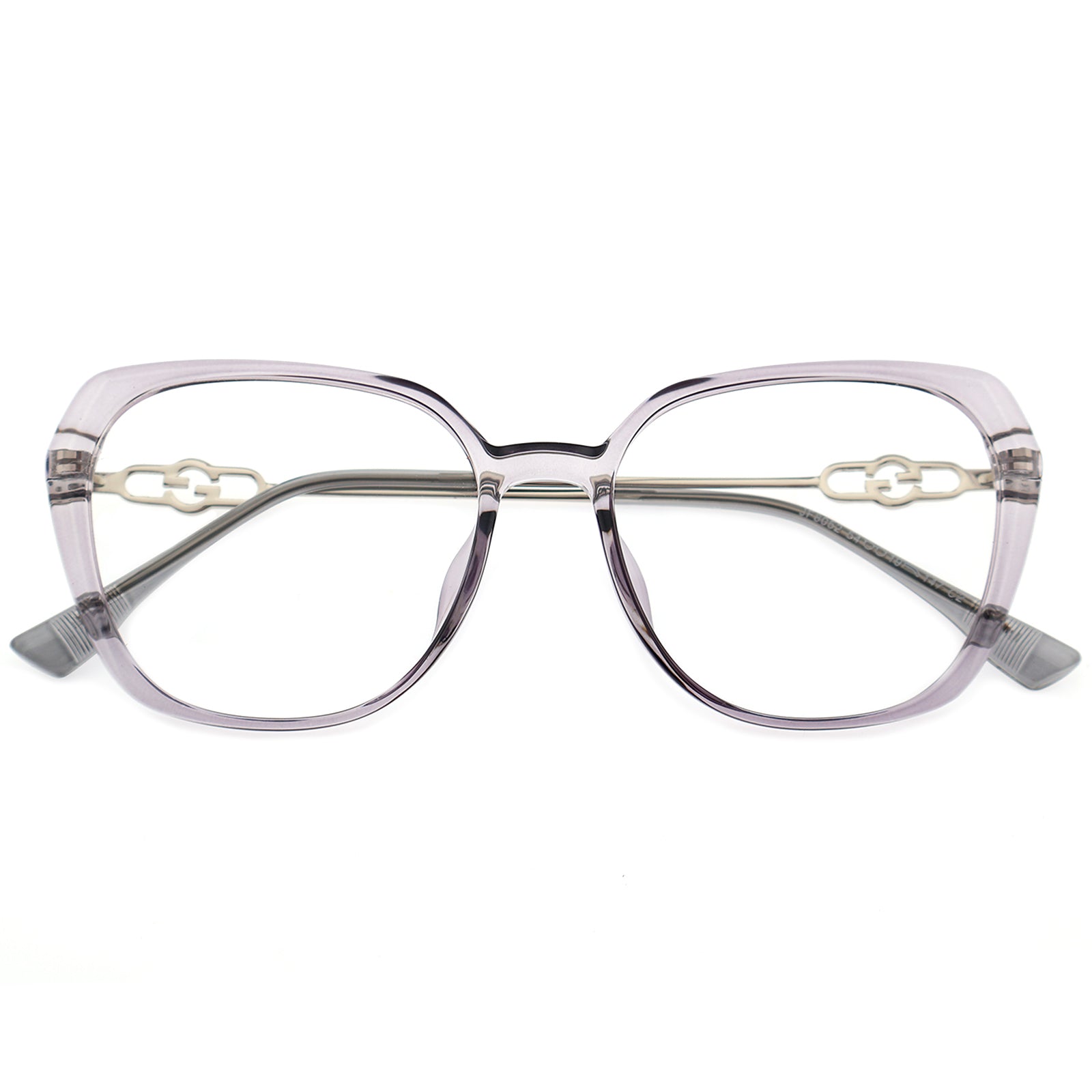 Black Polygon Eyeglasses with Interlocking Chain Hollow Metal Temples