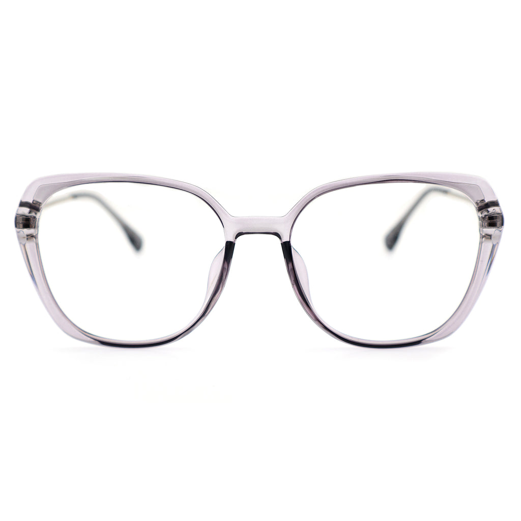 Black Polygon Eyeglasses with Interlocking Chain Hollow Metal Temples