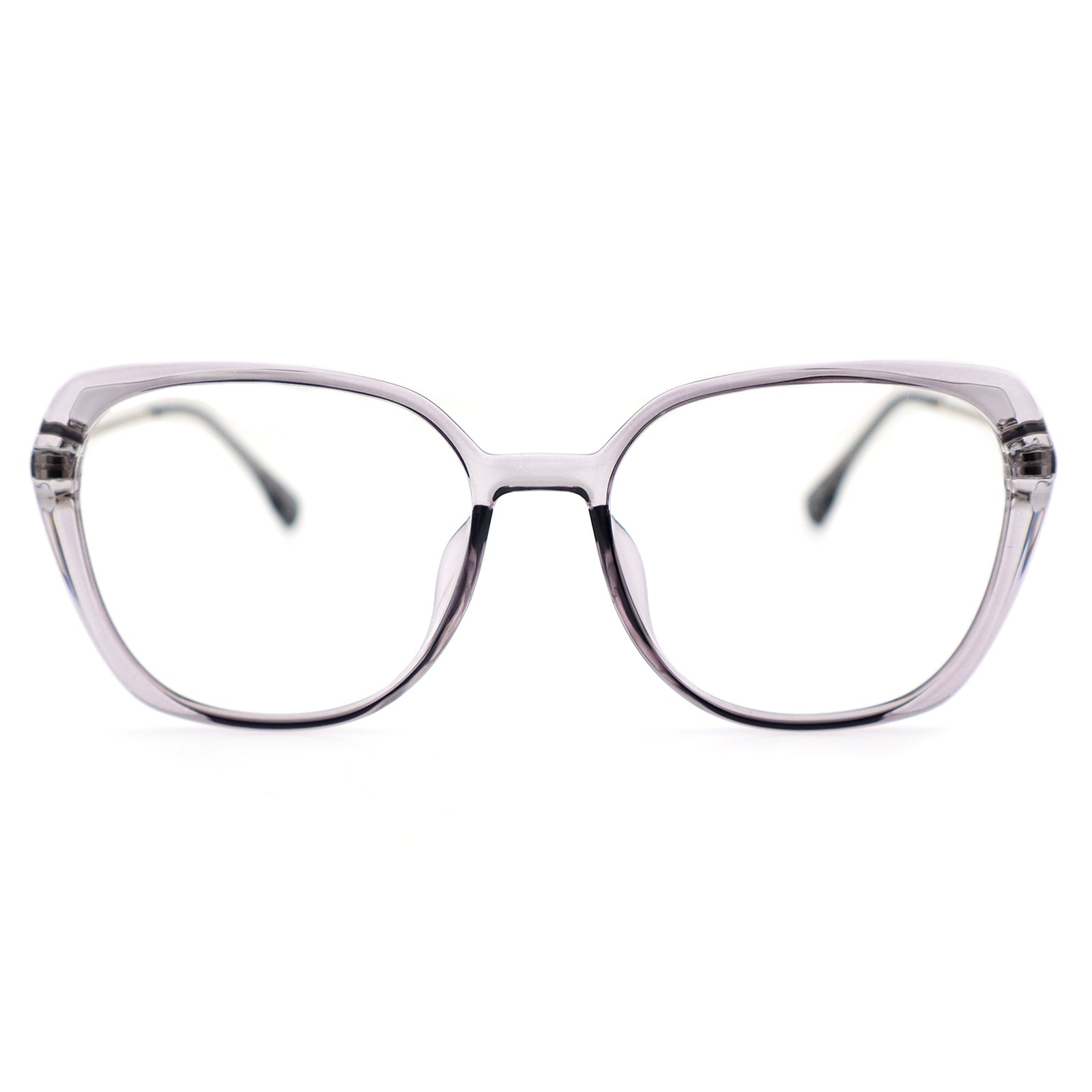 Black Polygon Eyeglasses with Interlocking Chain Hollow Metal Temples