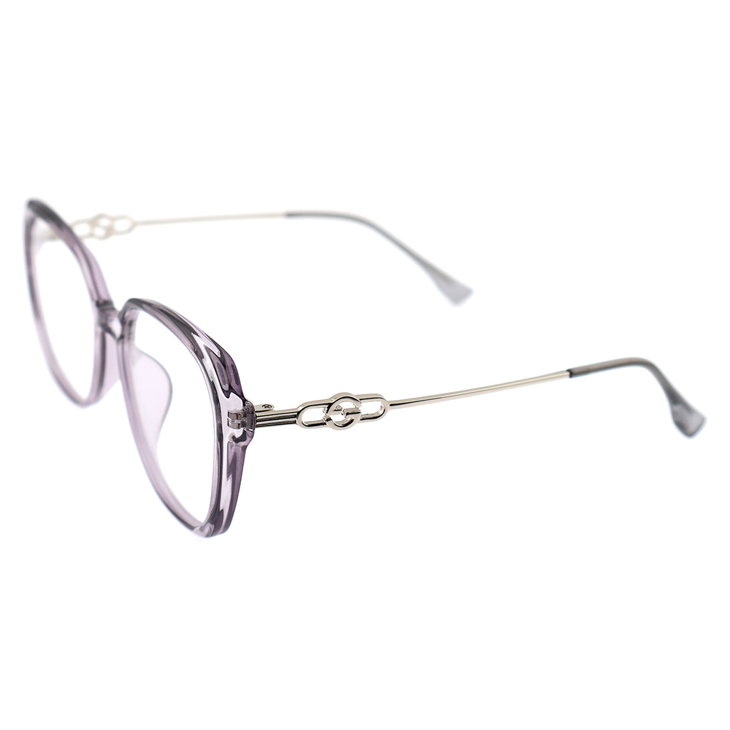 Black Polygon Eyeglasses with Interlocking Chain Hollow Metal Temples