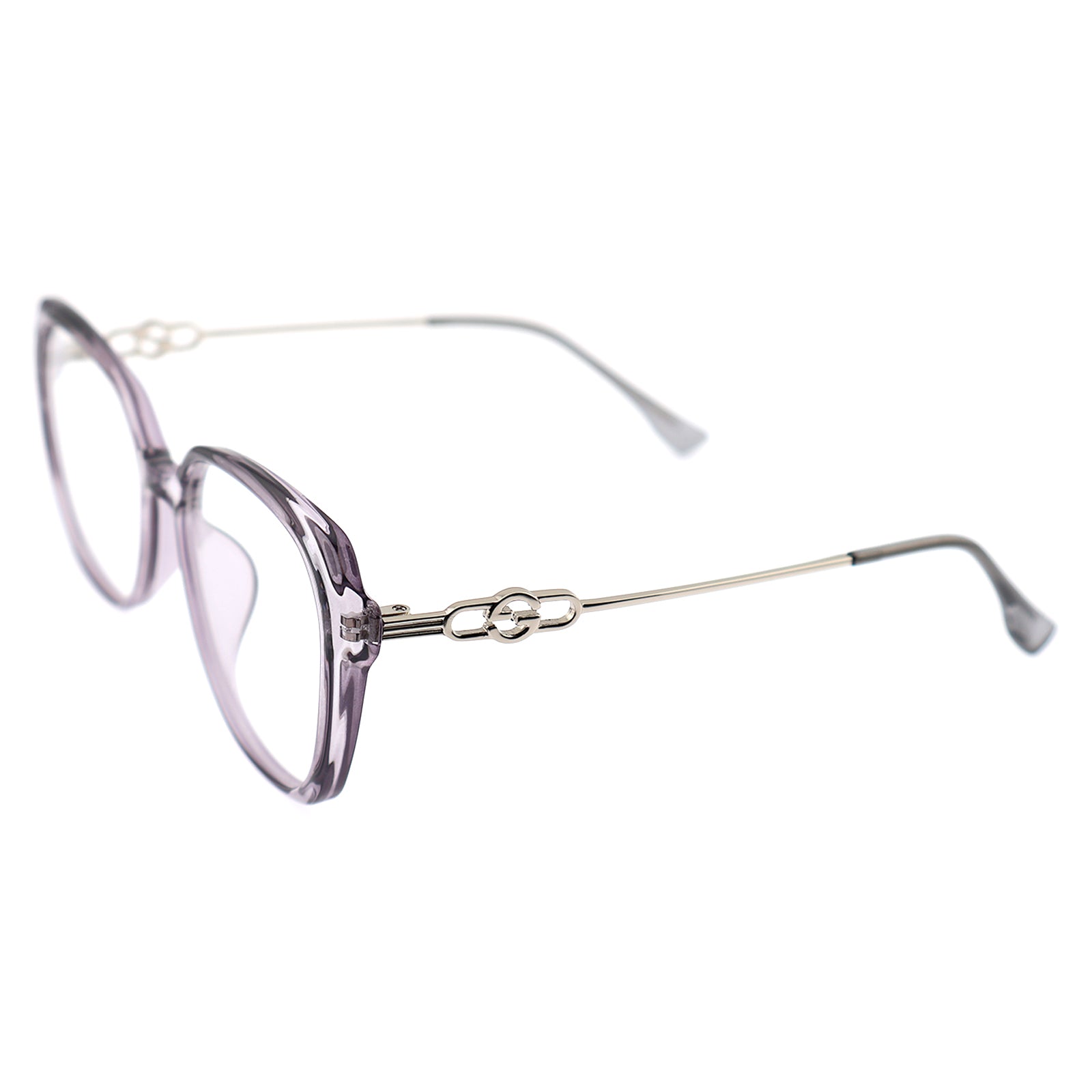 Black Polygon Eyeglasses with Interlocking Chain Hollow Metal Temples