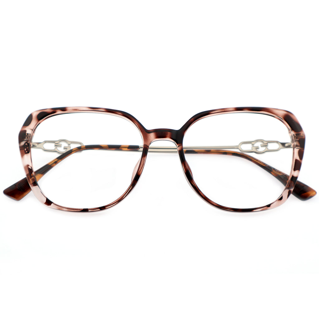 Black Polygon Eyeglasses with Interlocking Chain Hollow Metal Temples