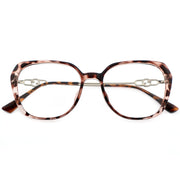 Black Polygon Eyeglasses with Interlocking Chain Hollow Metal Temples