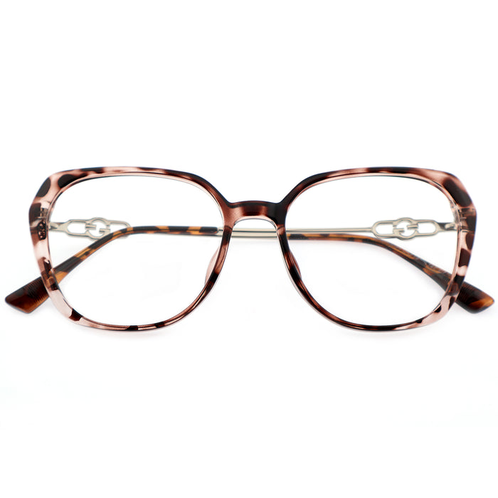 Black Polygon Eyeglasses with Interlocking Chain Hollow Metal Temples