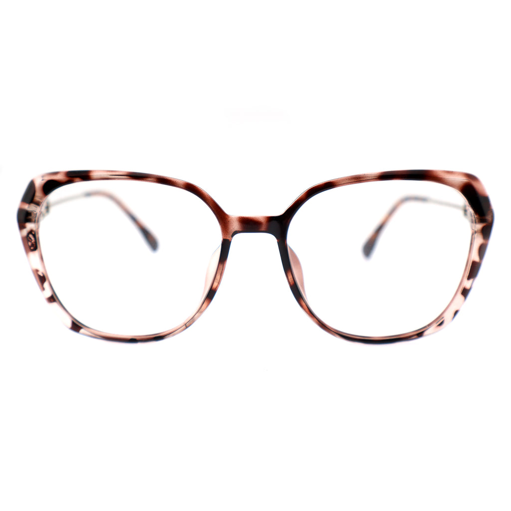 Black Polygon Eyeglasses with Interlocking Chain Hollow Metal Temples