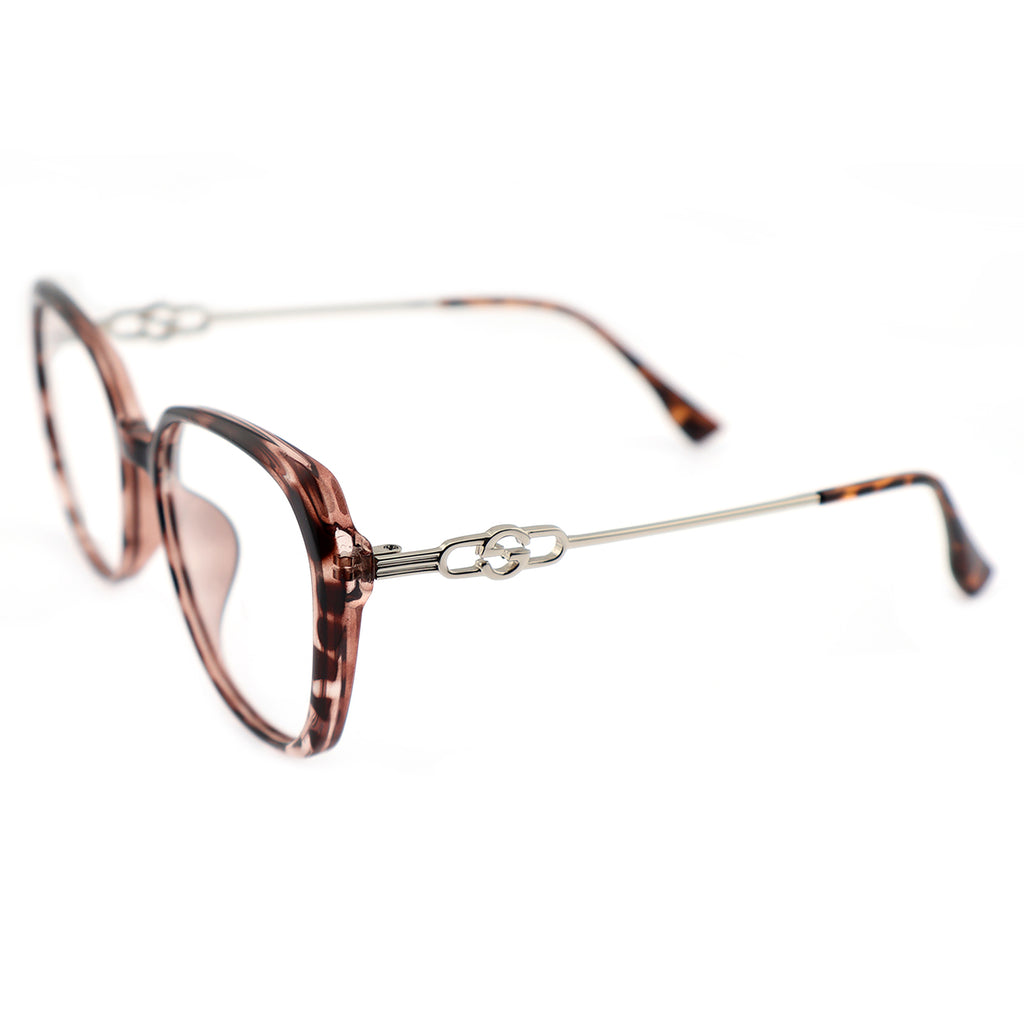 Black Polygon Eyeglasses with Interlocking Chain Hollow Metal Temples