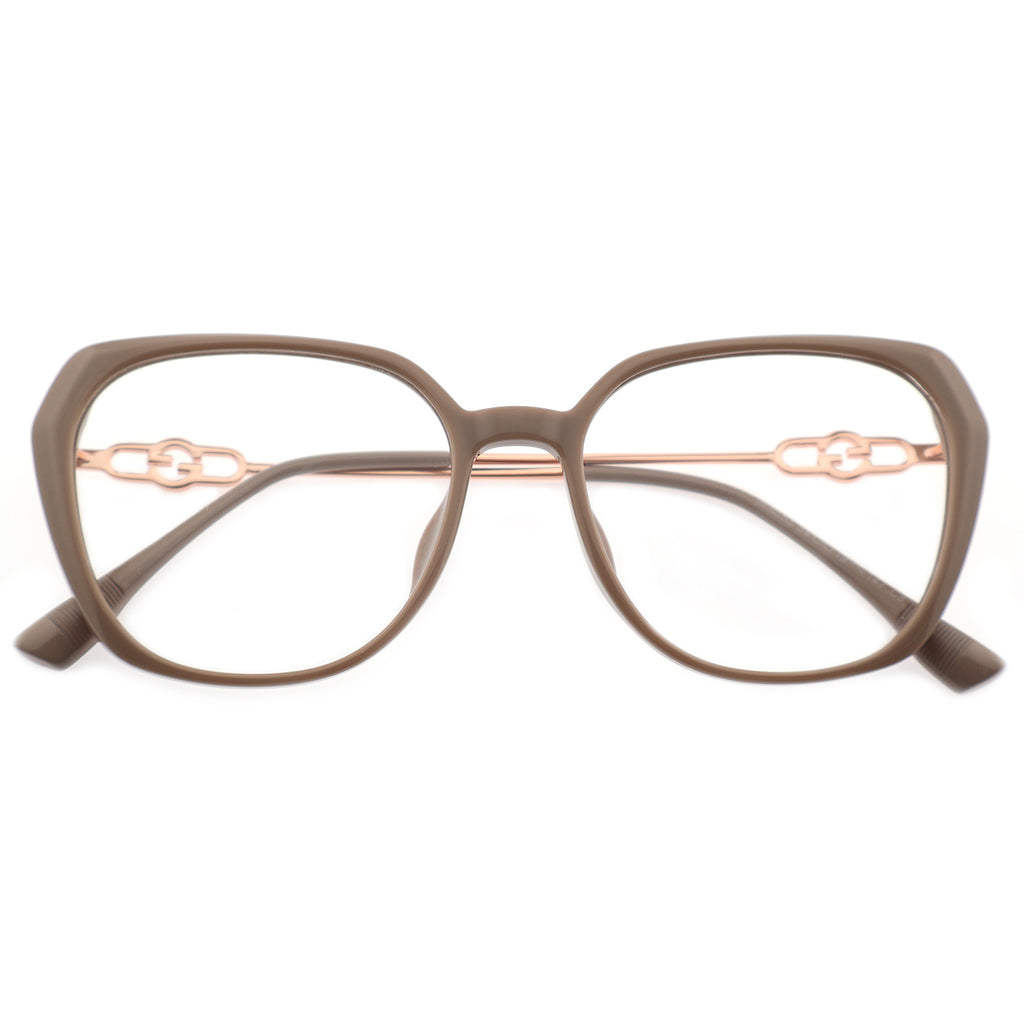 Black Polygon Eyeglasses with Interlocking Chain Hollow Metal Temples