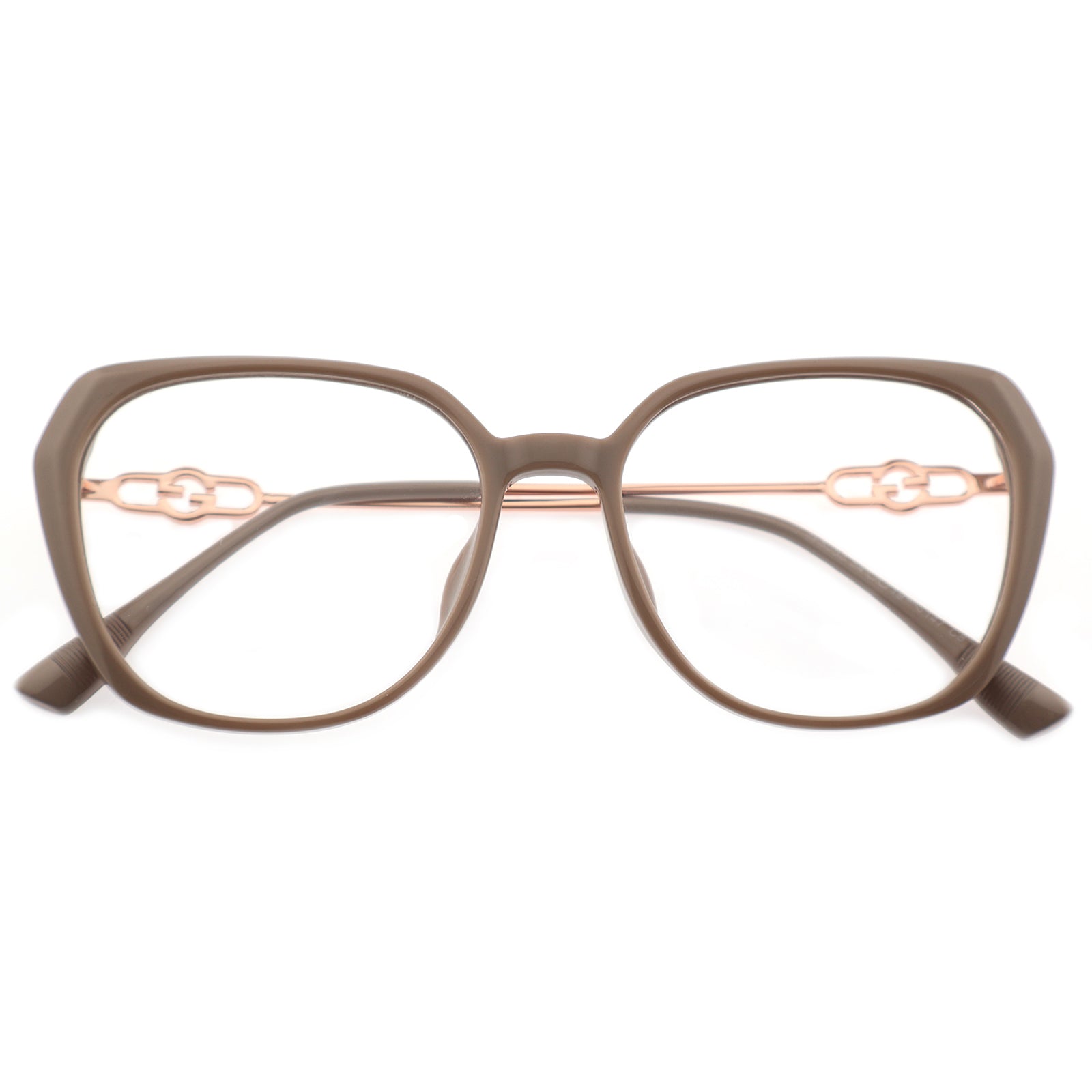 Black Polygon Eyeglasses with Interlocking Chain Hollow Metal Temples