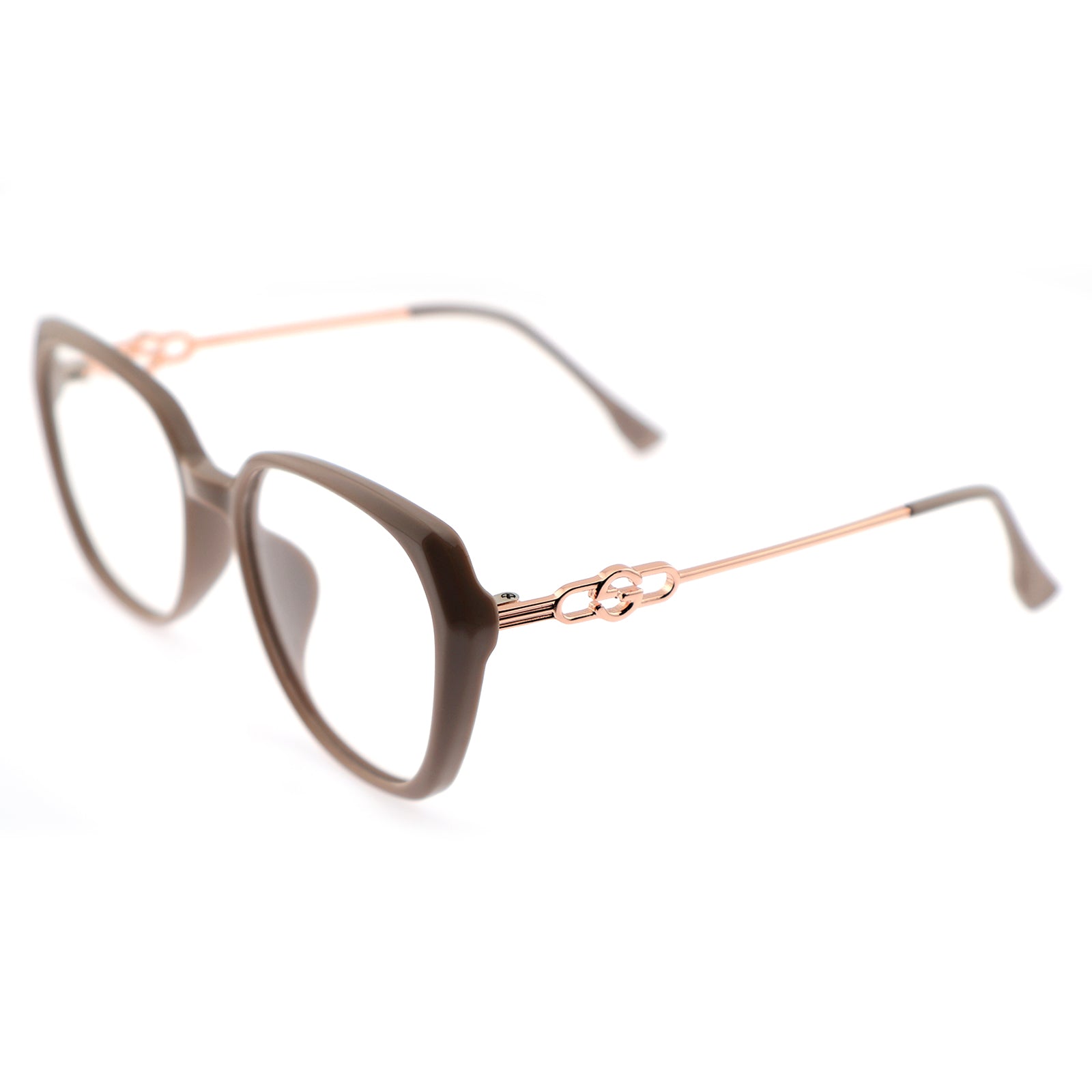 Black Polygon Eyeglasses with Interlocking Chain Hollow Metal Temples