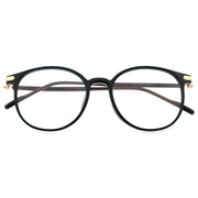 Retro Round Black Eyeglasses with Gold Corner Accent Details