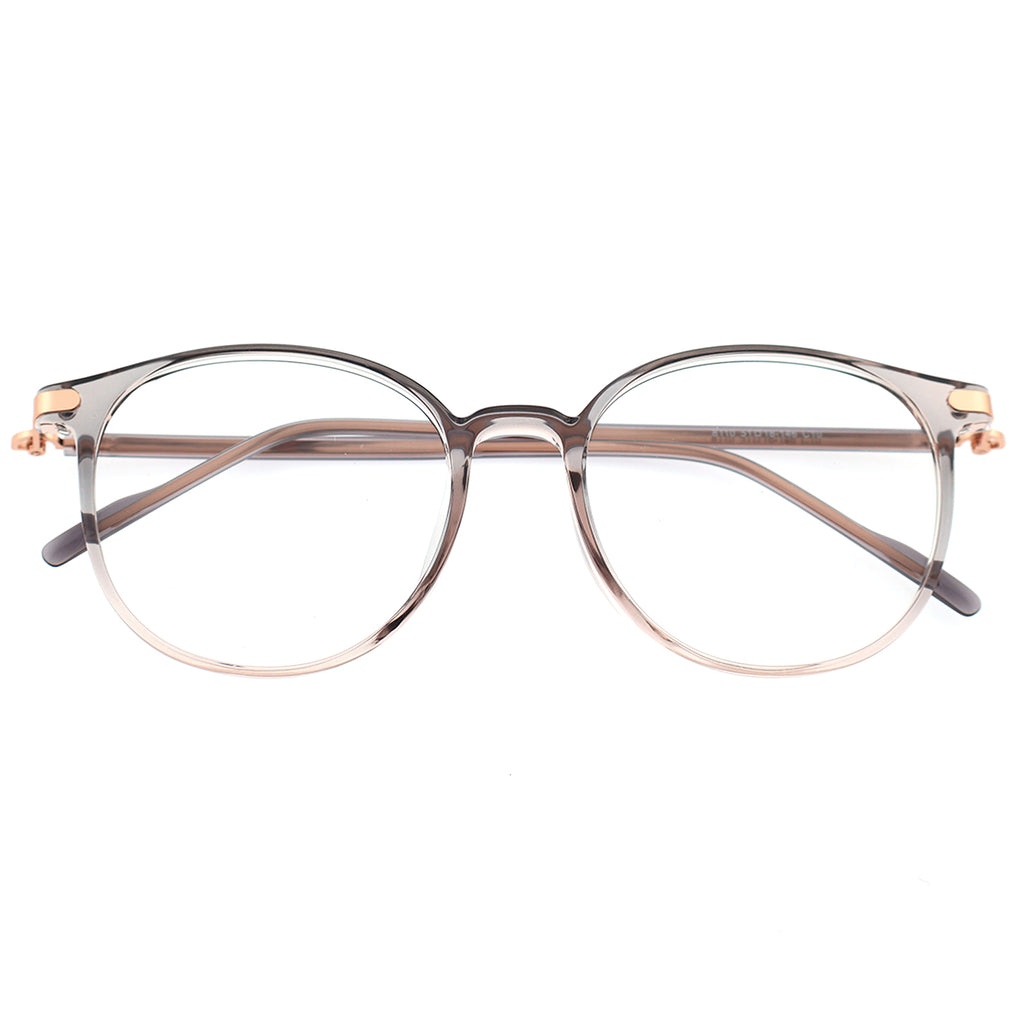 Retro Round Black Eyeglasses with Gold Corner Accent Details