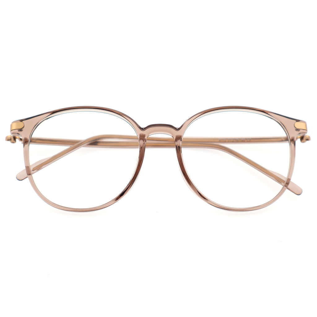 Retro Round Black Eyeglasses with Gold Corner Accent Details