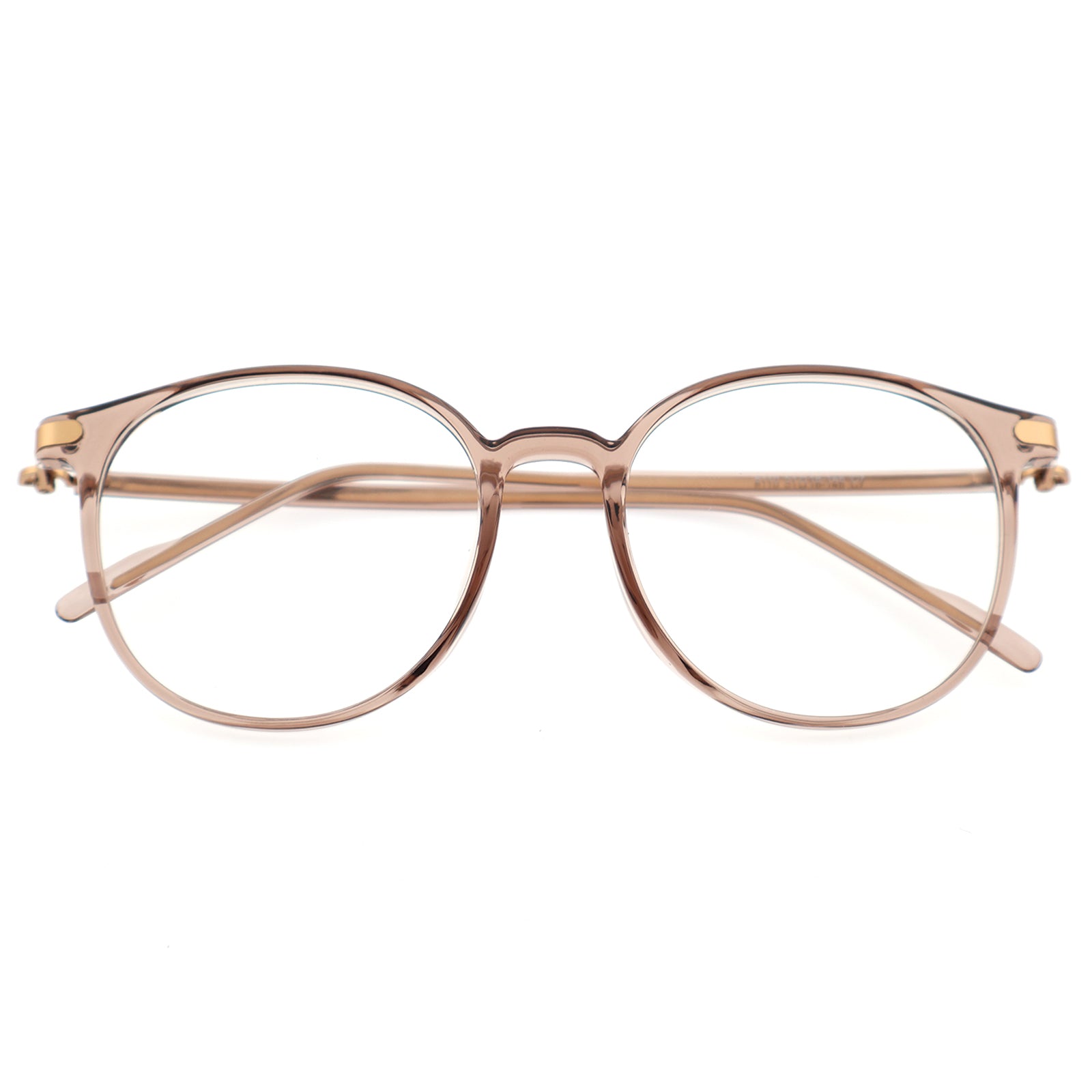 Retro Round Black Eyeglasses with Gold Corner Accent Details