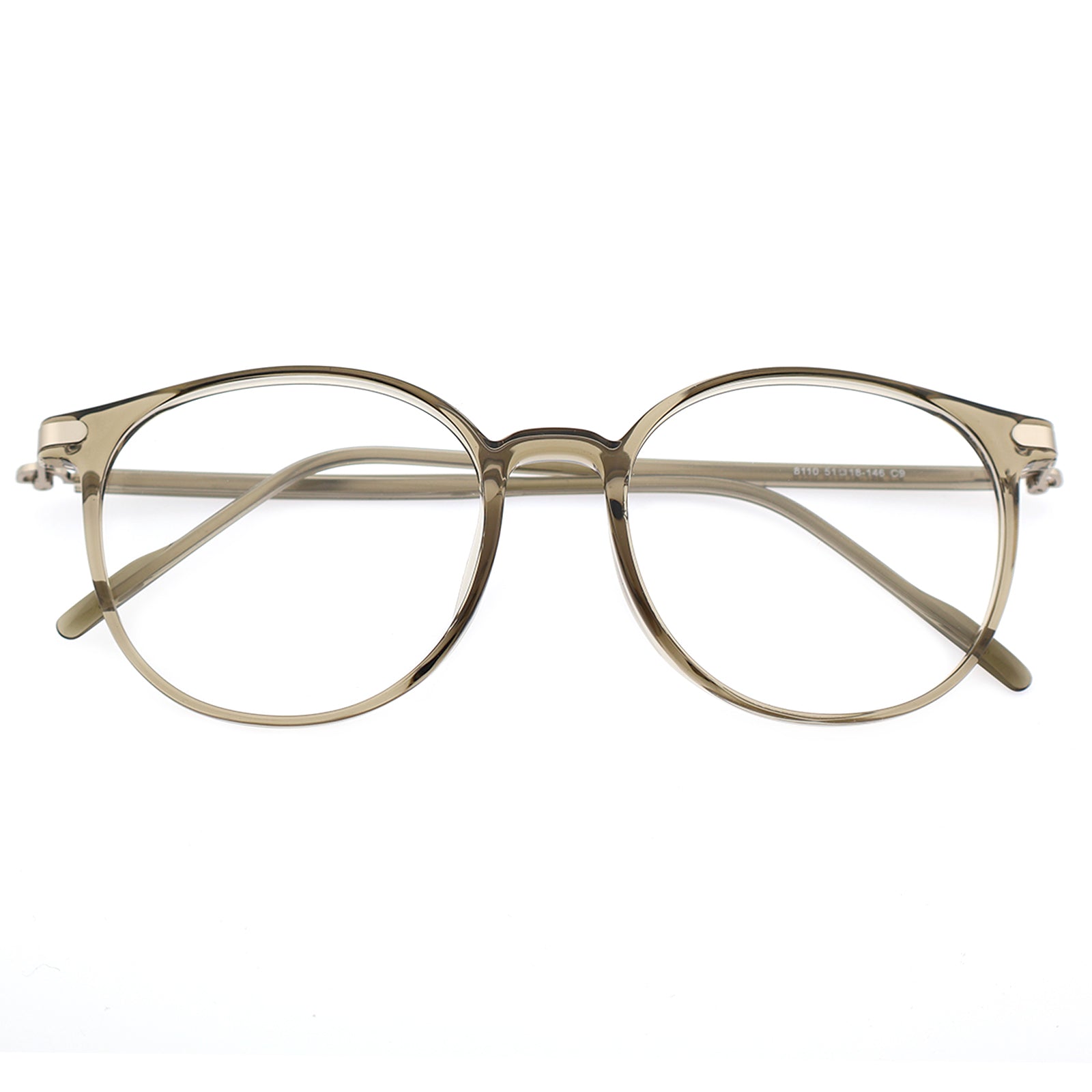 Retro Round Black Eyeglasses with Gold Corner Accent Details