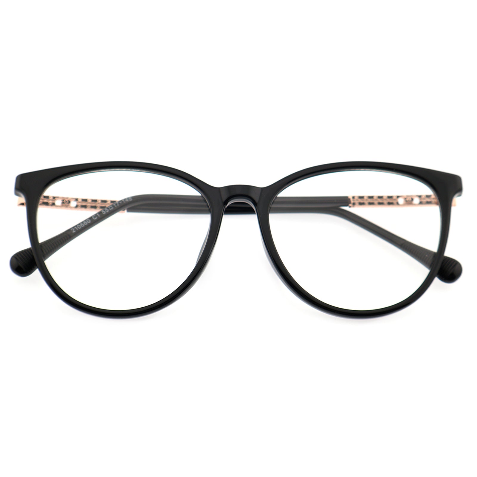 Black Cat Eye Eyeglasses with Rose Gold Hollow Pattern Temples