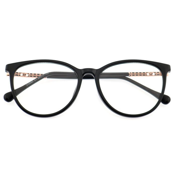Black Cat Eye Eyeglasses with Rose Gold Hollow Pattern Temples