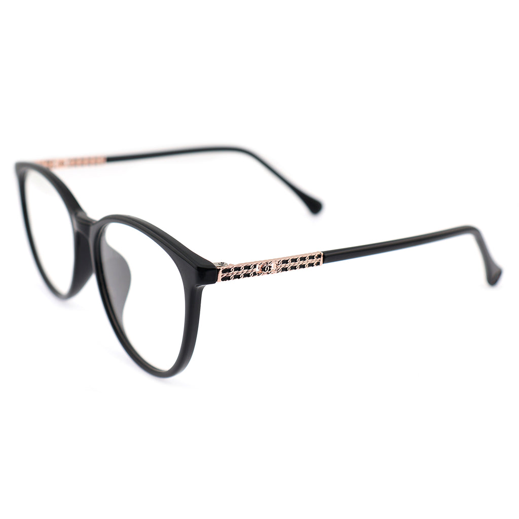 Black Cat Eye Eyeglasses with Rose Gold Hollow Pattern Temples