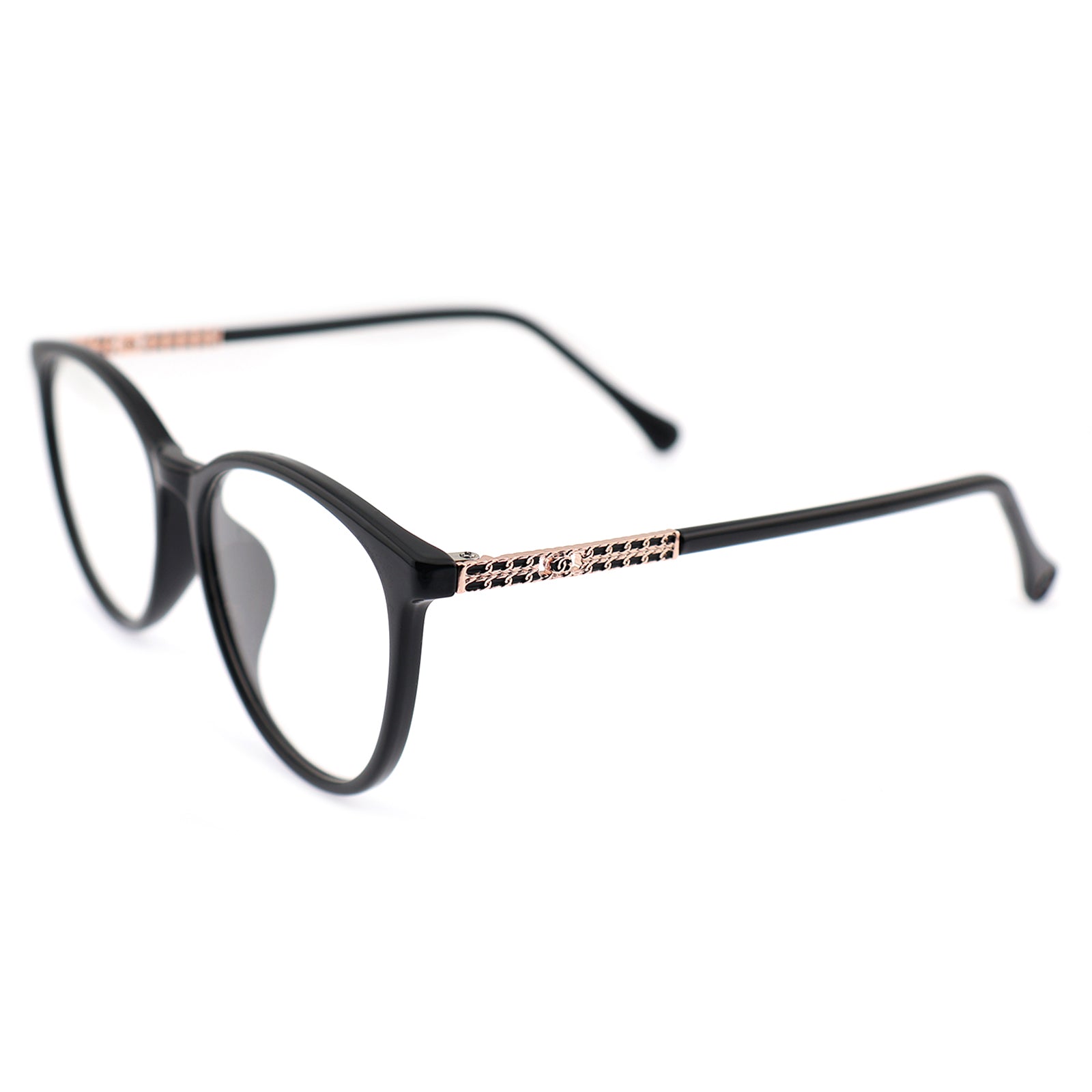 Black Cat Eye Eyeglasses with Rose Gold Hollow Pattern Temples