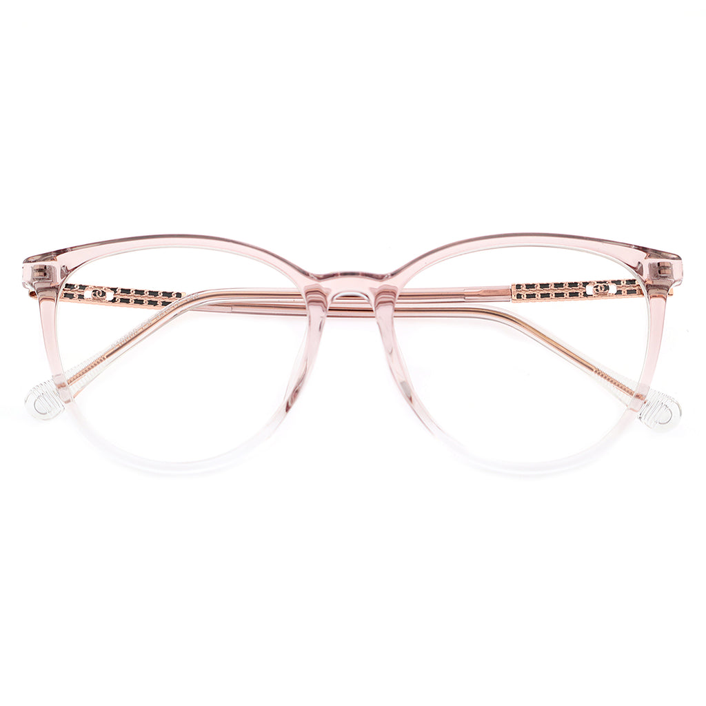 Black Cat Eye Eyeglasses with Rose Gold Hollow Pattern Temples