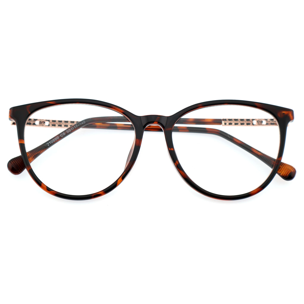 Black Cat Eye Eyeglasses with Rose Gold Hollow Pattern Temples