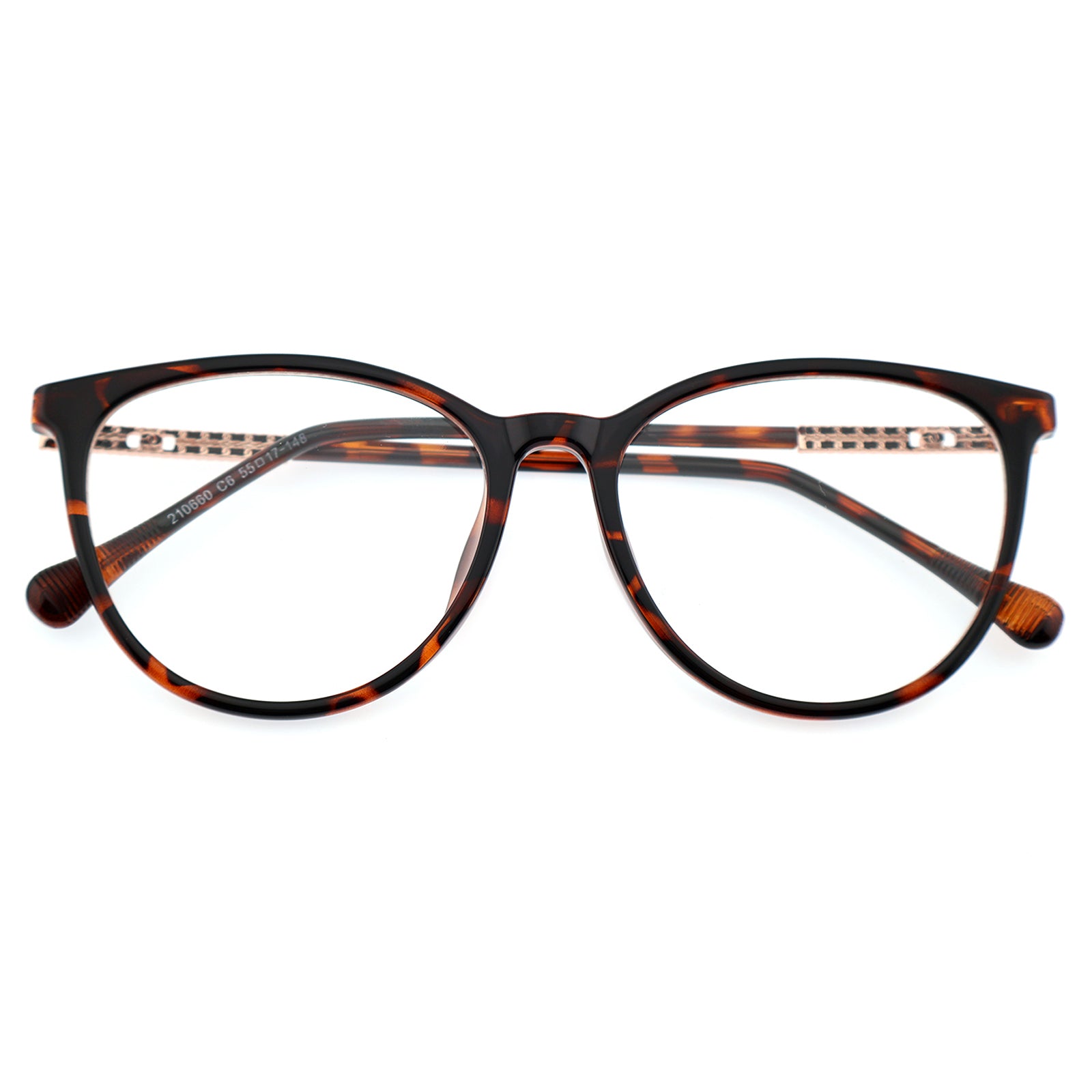 Black Cat Eye Eyeglasses with Rose Gold Hollow Pattern Temples