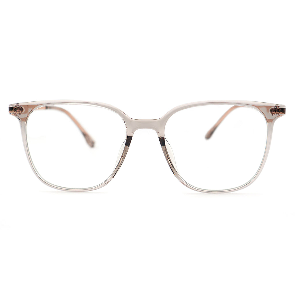 Transparent Light Brown Square Eyeglasses with Embossed Temple Detail