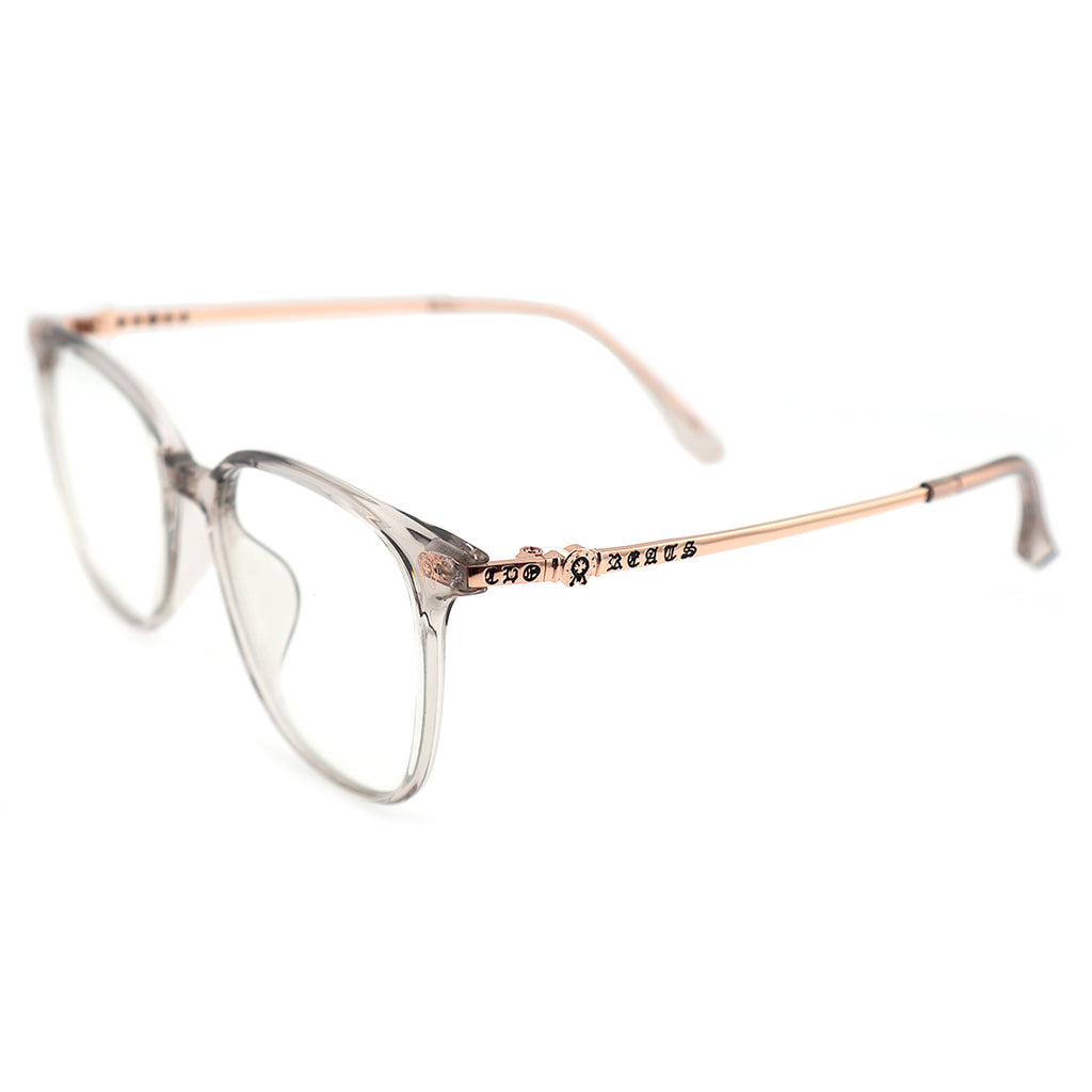 Transparent Light Brown Square Eyeglasses with Embossed Temple Detail