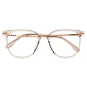 Transparent Light Brown Square Eyeglasses with Embossed Temple Detail