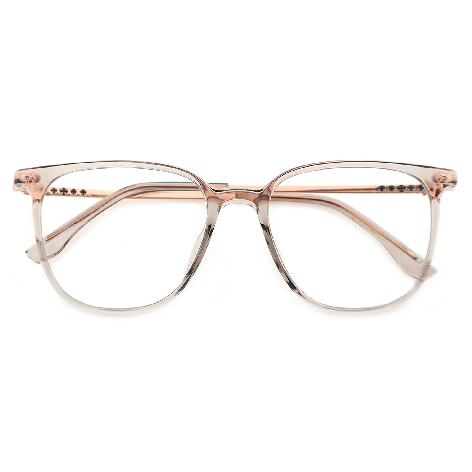 Transparent Light Brown Square Eyeglasses with Embossed Temple Detail