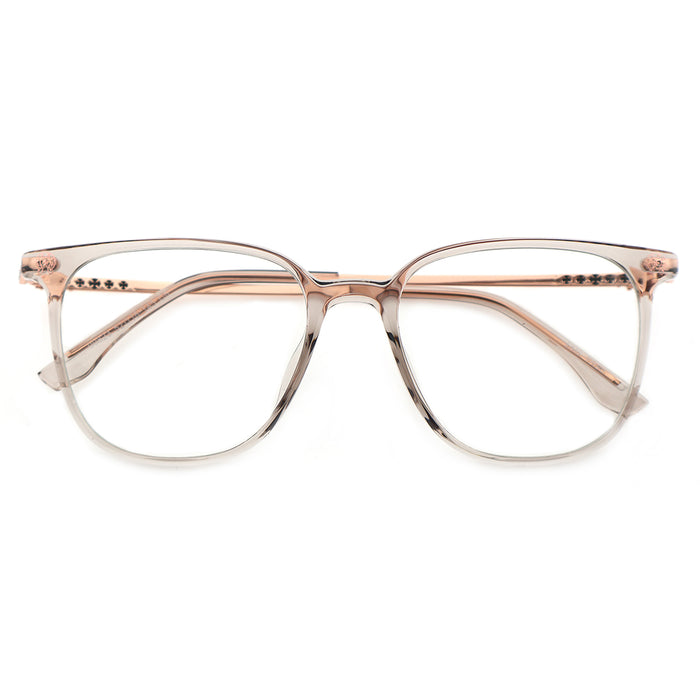 Transparent Light Brown Square Eyeglasses with Embossed Temple Detail