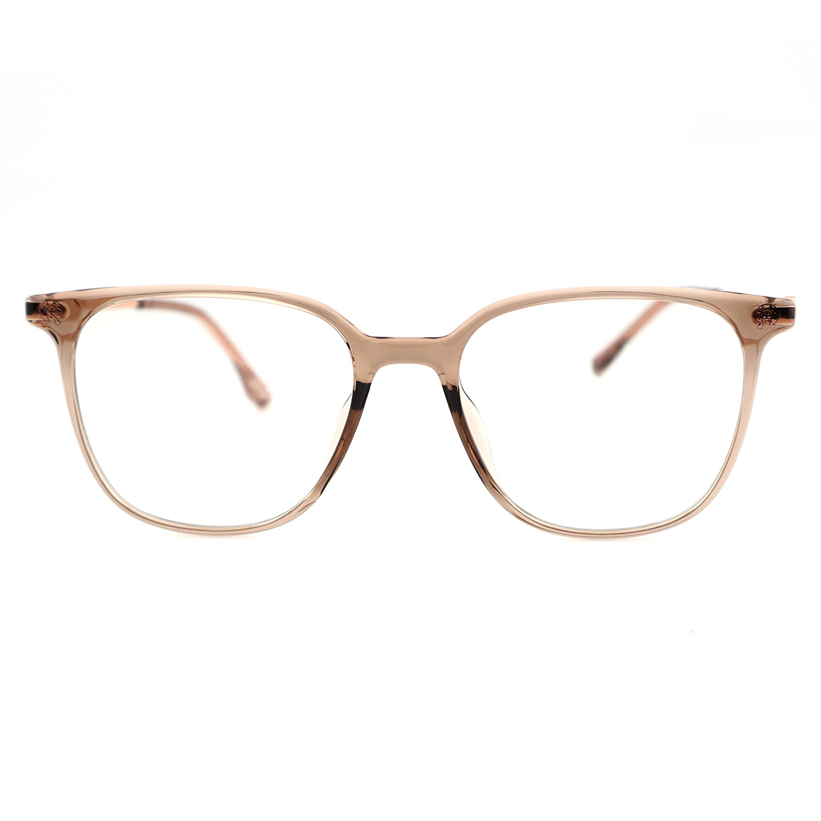Transparent Light Brown Square Eyeglasses with Embossed Temple Detail